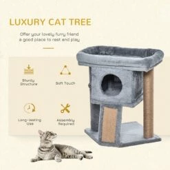 PawHut Cat Tree Activity Centre W/ Scratching Pad, Toy Ball, Cat House - Grey -PawHut Shop 71180831 4