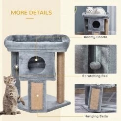 PawHut Cat Tree Activity Centre W/ Scratching Pad, Toy Ball, Cat House - Grey -PawHut Shop 71180831 5