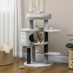 PawHut Cat Tree Cat Tower W/ Ramp, Bed, Cat House, Toy Ball - Light Grey -PawHut Shop 71180833 3