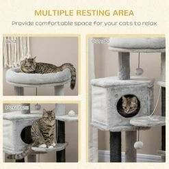 PawHut Cat Tree Cat Tower W/ Ramp, Bed, Cat House, Toy Ball - Light Grey -PawHut Shop 71180833 4