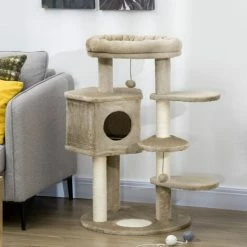 PawHut Cat Tree For Indoor Cats Tower W/ Ramp, Bed, Cat House, Toy Ball - Brown -PawHut Shop 71180834 3
