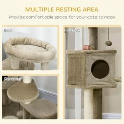 PawHut Cat Tree For Indoor Cats Tower W/ Ramp, Bed, Cat House, Toy Ball - Brown -PawHut Shop 71180834 4