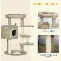 PawHut Cat Tree For Indoor Cats Tower W/ Ramp, Bed, Cat House, Toy Ball - Brown -PawHut Shop 71180834 5