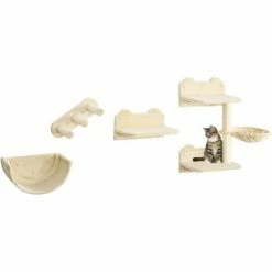 PawHut 4PCs Wall Mounted Cat Tree Cat Wall Shelves Furniture Scratching Post