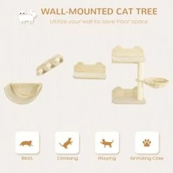 PawHut 4PCs Wall Mounted Cat Tree Cat Wall Shelves Furniture Scratching Post -PawHut Shop 71180836 4
