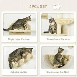 PawHut 4PCs Wall Mounted Cat Tree Cat Wall Shelves Furniture Scratching Post -PawHut Shop 71180836 5