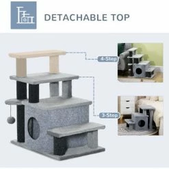 PawHut Dog Steps For Bed 4 Step Pet Stairs Cat House With Detachable Cover -PawHut Shop 71180868 4