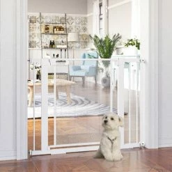 PawHut Pressure Fit Safety Gate For Doors, Dog Gate W/ Auto Close, 75-103 Cm - White -PawHut Shop 71345820 3