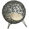 PawHut Rattan Elevated Cat House Kitten Bed Pet Furniture W/ Cushion Grey