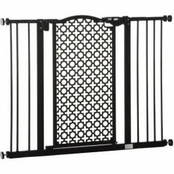 PawHut 74-105 Cm Pet Safety Gate Pressure Fit Stair With Double Locking, Black