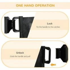 PawHut Retractable Stair Gate For Dogs Mesh Safety Gate - Black -PawHut Shop 72310953 4