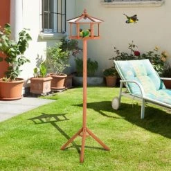 PawHut Bird Table Wooden Feeding Station With Stand For Garden Wooden 153cm -PawHut Shop 7835076 3