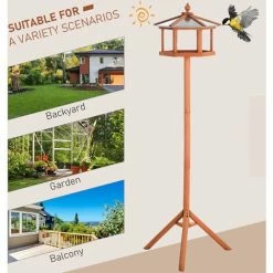 PawHut Bird Table Wooden Feeding Station With Stand For Garden Wooden 153cm -PawHut Shop 7835076 4