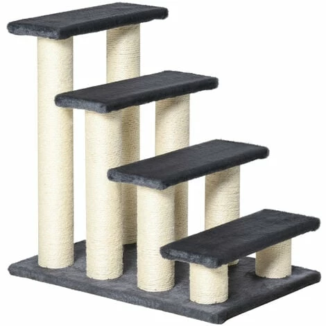 PawHut Dog Steps for Bed 4 Step Pet Stairs ladder for Dog Cat Scratch Post Grey PawHut Dog Steps For Bed 4 Step Pet Stairs Ladder For Dog Cat Scratch Post Grey -PawHut Shop 7835289 1