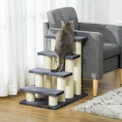 PawHut Dog Steps For Bed 4 Step Pet Stairs Ladder For Dog Cat Scratch Post Grey 2 PawHut Dog Steps For Bed 4 Step Pet Stairs Ladder For Dog Cat Scratch Post Grey -PawHut Shop 7835289 3
