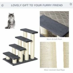 PawHut Dog Steps For Bed 4 Step Pet Stairs Ladder For Dog Cat Scratch Post Grey 3 PawHut Dog Steps For Bed 4 Step Pet Stairs Ladder For Dog Cat Scratch Post Grey -PawHut Shop 7835289 4