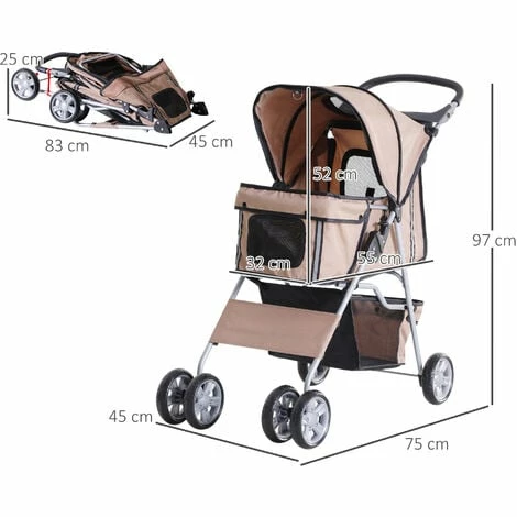 PawHut Pet Stroller Carrier Foldable Deluxe Jogger Walk Travel Dog Cat 4 Wheels PawHut Pet Stroller Carrier Foldable Deluxe Jogger Walk Travel Dog Cat 4 Wheels -PawHut Shop 7913790 2