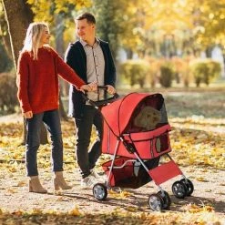 PawHut Pet Stroller Carrier Foldable Deluxe Jogger Walk Travel Dog Cat 4 Wheels -PawHut Shop 7913791 3