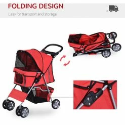 PawHut Pet Stroller Carrier Foldable Deluxe Jogger Walk Travel Dog Cat 4 Wheels -PawHut Shop 7913791 5