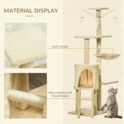 PawHut Cat Tree Kitty Activity Centre Scratching Post With Toys 5-tier Beige -PawHut Shop 8596235 5