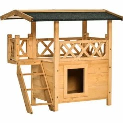 PawHut Cat House Puppy Pet Home Outdoor Garden Roof Shelter Wooden Waterproof