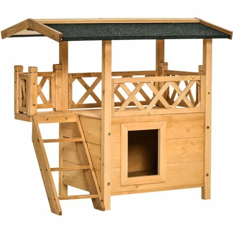 PawHut Cat House Puppy Pet Home Outdoor Garden Roof Shelter Wooden Waterproof PawHut Cat House Puppy Pet Home Outdoor Garden Roof Shelter Wooden Waterproof -PawHut Shop 8930173 1