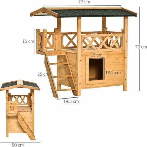 PawHut Cat House Puppy Pet Home Outdoor Garden Roof Shelter Wooden Waterproof PawHut Cat House Puppy Pet Home Outdoor Garden Roof Shelter Wooden Waterproof -PawHut Shop 8930173 2