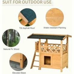 PawHut Cat House Puppy Pet Home Outdoor Garden Roof Shelter Wooden Waterproof 4 PawHut Cat House Puppy Pet Home Outdoor Garden Roof Shelter Wooden Waterproof -PawHut Shop 8930173 5