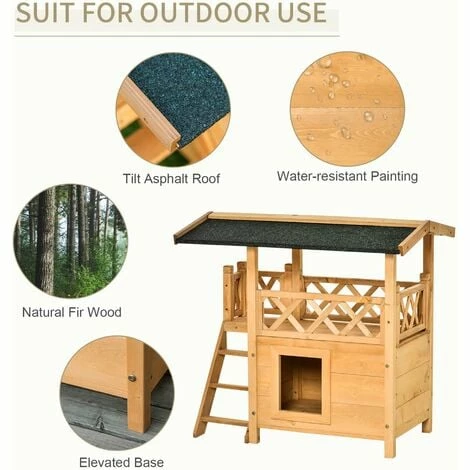 PawHut Cat House Puppy Pet Home Outdoor Garden Roof Shelter Wooden Waterproof PawHut Cat House Puppy Pet Home Outdoor Garden Roof Shelter Wooden Waterproof -PawHut Shop 8930173 5