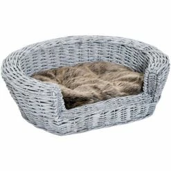 PawHut Elevated Dog Cat Couch Pet Basket Sofa Bed Wicker Willow Rattan W/Cushion