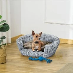 PawHut Elevated Dog Cat Couch Pet Basket Sofa Bed Wicker Willow Rattan W/Cushion 2 PawHut Elevated Dog Cat Couch Pet Basket Sofa Bed Wicker Willow Rattan W/Cushion -PawHut Shop 9153779 3