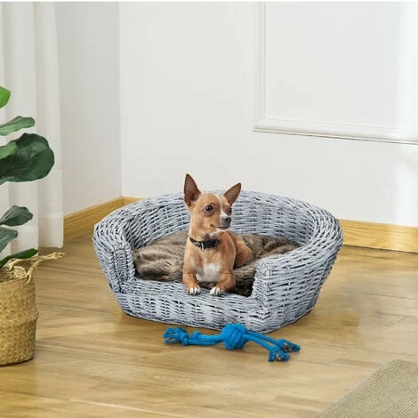 PawHut Elevated Dog Cat Couch Pet Basket Sofa Bed Wicker Willow Rattan w/Cushion PawHut Elevated Dog Cat Couch Pet Basket Sofa Bed Wicker Willow Rattan W/Cushion -PawHut Shop 9153779 3
