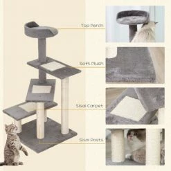 PawHut Cat Tree Activity Center Kitten Climbing Tower Scratching Post Plush 3 PawHut Cat Tree Activity Center Kitten Climbing Tower Scratching Post Plush -PawHut Shop 9505051 4