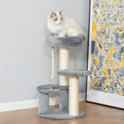 PawHut Cat Tree Scratcher Kitty Activity Center 2 Perch Sisal Rope Grey -PawHut Shop 9746082 3