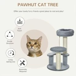 PawHut Cat Tree Scratcher Kitty Activity Center 2 Perch Sisal Rope Grey -PawHut Shop 9746082 4