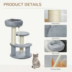 PawHut Cat Tree Scratcher Kitty Activity Center 2 Perch Sisal Rope Grey -PawHut Shop 9746082 5