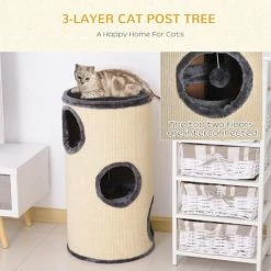 PawHut Cat Scratching Barrel Sisal Activity Center 3 Dens Observation Deck 70H 3 PawHut Cat Scratching Barrel Sisal Activity Center 3 Dens Observation Deck 70H -PawHut Shop 9746092 4