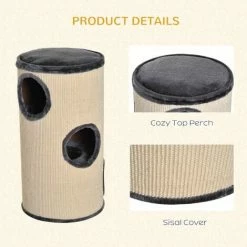 PawHut Cat Scratching Barrel Sisal Activity Center 3 Dens Observation Deck 70H 4 PawHut Cat Scratching Barrel Sisal Activity Center 3 Dens Observation Deck 70H -PawHut Shop 9746092 5
