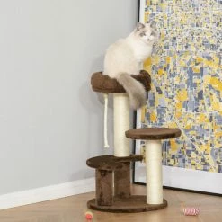 PawHut Cat Tree Scratcher Kitty Activity Center 2 Perch Sisal Rope Brown -PawHut Shop 9746094 3
