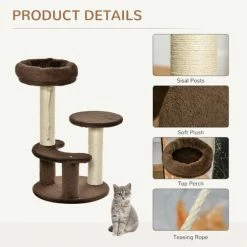 PawHut Cat Tree Scratcher Kitty Activity Center 2 Perch Sisal Rope Brown -PawHut Shop 9746094 5