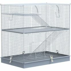 PawHut 3-Level Small Animal Cage Pet Bunny Hutch W/ Easy Clip Base Ladder