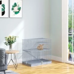 PawHut 3-Level Small Animal Cage Pet Bunny Hutch W/ Easy Clip Base Ladder -PawHut Shop 9843008 3