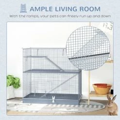 PawHut 3-Level Small Animal Cage Pet Bunny Hutch W/ Easy Clip Base Ladder -PawHut Shop 9843008 5