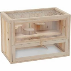 PawHut Wooden Hamster Cage Mice Rodents Hutch Small Animals 2 Levels 60x35x42cm