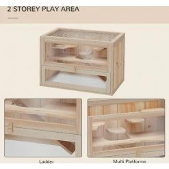 PawHut Wooden Hamster Cage Mice Rodents Hutch Small Animals 2 Levels 60x35x42cm -PawHut Shop 9843042 4